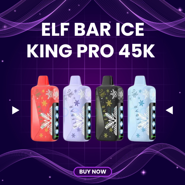 Elf Bar Ice King Pro 45K Disposable Vape with transparent e-liquid tank