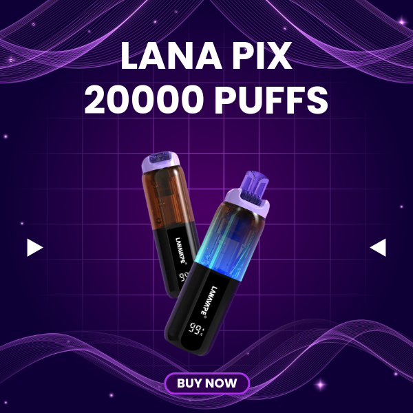 Lana Pix 20000 Puffs disposable vape device showing folding mouthpiece and smart LED screen