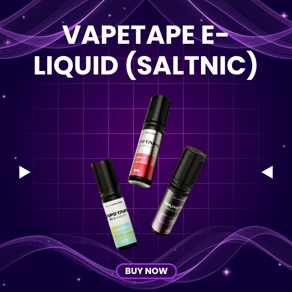 Vapetape Saltnic E-Liquid 15ml bottle showing premium packaging and vape flavor options